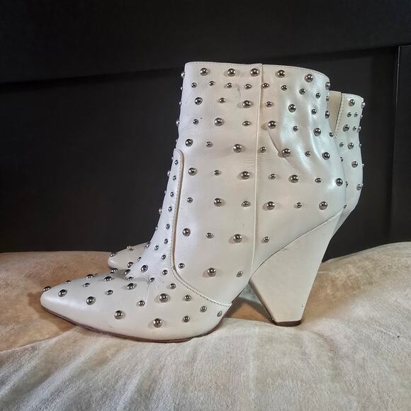 Sam Edelman Roya white booties silver studs cone heel pointed toe flashy size 8 - Picture 6 of 15
